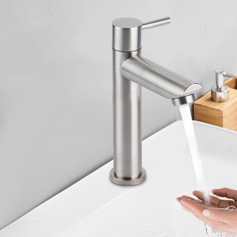 Sollbry Water Faucet, Durable Stainless Steel Filter Single Cold Water Tap, Built-in Ceramic Valve Core, Sink Accessory for Bathroom Kitchen (Flat)