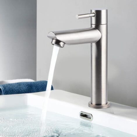 Sollbry Water Faucet, Durable Stainless Steel Filter Single Cold Water Tap, Built-in Ceramic Valve Core, Sink Accessory for Bathroom Kitchen (Flat)