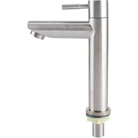 Sollbry Water Faucet, Durable Stainless Steel Filter Single Cold Water Tap, Built-in Ceramic Valve Core, Sink Accessory for Bathroom Kitchen (Flat)
