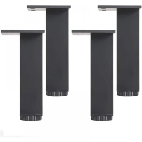 Sollbry Adjustable Furniture Legs, 4 Sets, Metal Furniture Legs, Bathroom Cabinet Black Square Support Feet, Load Capacity 400kg, 30cm Height, 18mm Adjustable