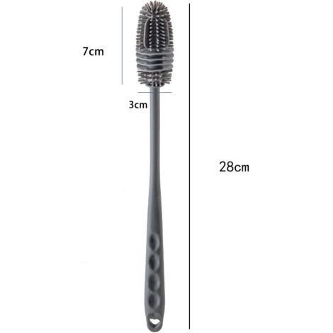 Sollbry Pack 28cm Silicone Bottle Brush with Long Handle, Bottle Cleaning Brush, Suitable for Kitchen Bottles, Glasses Brush, Dishwashing Brush (Grey)
