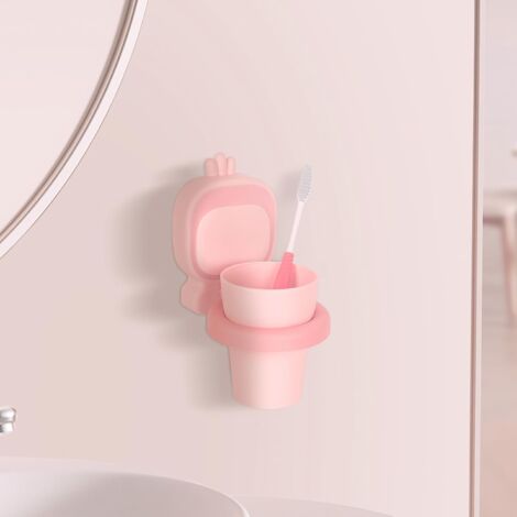 Sollbry Wall Mounted Toothbrush and Toothpaste Holder for Bathroom, Toothbrush and Toothpaste Holder for Bathroom - Accessories Organizer and Anti-fall Cup (Pink)
