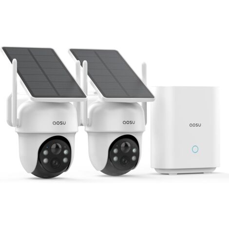 AOSU Telecamera WiFi Esterno Senza Fili, 360° PTZ Kit 2 Cam, Senza Costi di Abbonamento, 3MP 2K Solare Batteria Telecamera di Sicurezza, Auto Tracking, Visione Notturna a Colori, 5Ghz 2.4Ghz WiFi [Cla