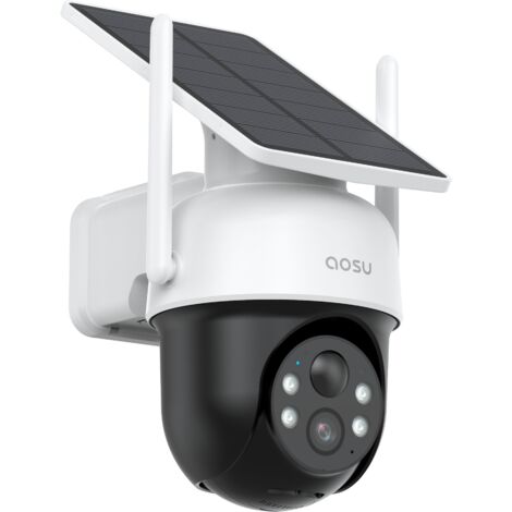 AOSU Telecamera Wi-fi Esterno Senza Fili Batteria Telecamera di Sicurezza Esterna, Pannello Solare Fisso, 3MP 2K HD, 360 Gradi PTZ 2.4Ghz, Visione Notturna a Colori, Allarme Luminoso e Sonoro