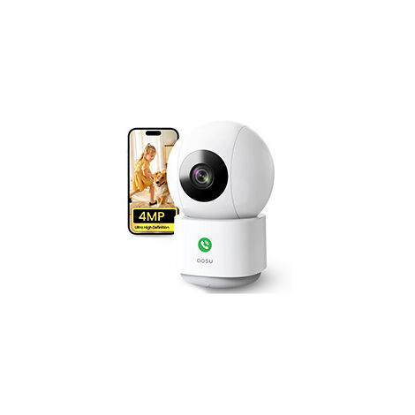 AOSU 4MP Telecamera WIFI Interno, Videocamera Sorveglianza Interno 5G/2.4 GHz WiFi, Chiamata One-touch, 360° Tracciamento del Movimento, Audio Bi-direzionale, Compatibile con Alexa(4MP-1 confezione)
