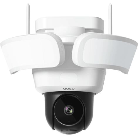 AOSU Telecamera WiFi Esterno con Fili - 3K 5MP Floodlight Cam Pro 360 Gradi Cablata, Proiettore 2600 lumen, Rilevamento AI, Registrazione 24/7, Compatibile Alexa