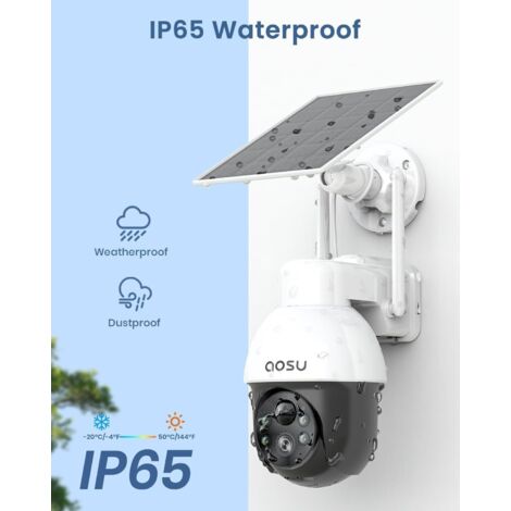 AOSU 2K Telecamera Wi-Fi Esterno Senza Fili a Batteria, 360° PTZ Videocamera Sorveglianza con Pannello Solare, 2.4GHZ & Bluetooth, Visione Notturna a Colori, Allarmi PIR, Rilevazione di Movimento