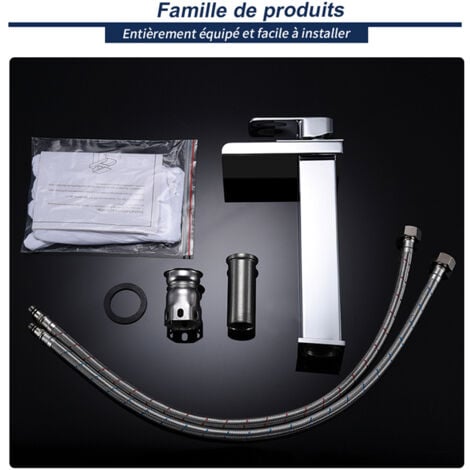 Robinet Salle de Bain Cascade Mitigeur de Lavabo Bec Haut pour Vasque Robinet Lavabo Corps en Acier Inox Chromé Design Moderne