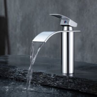 Mitigeur Lavabo Cascade Inox – Robinet Salle de Bain Design, Eau Chaude et Froide, Débit & Température Réglables