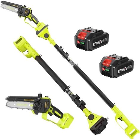 Akku-Hochentaster, 6 Zoll Mini Akku Kettensäge mit Verlängerung bis 4,6 m, Elektro Astsäge Teleskop mit 2 x 4000 mAh Akku & Ladegerät, Motorkopf 180° schwenkbar, für Gartenarbeit geeignet