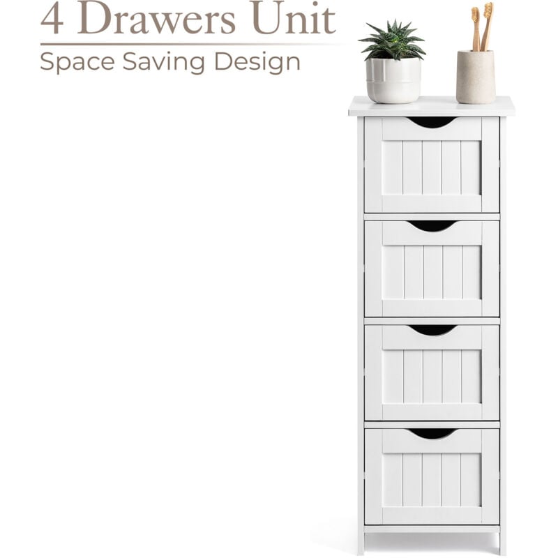 Christow Grey Bathroom Drawers, Wooden 4 Drawer Storage Unit, Free