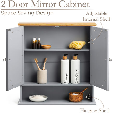 Lustleigh Grey Double Mirrored Bathroom Cabinet