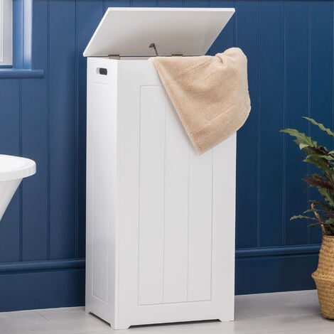 White Laundry Hamper With Lid, Wooden Linen Box With Lid