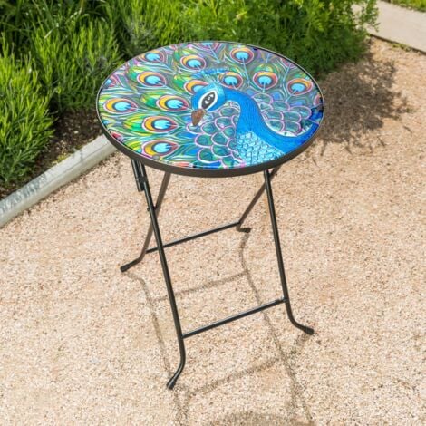 Glass Peacock Garden Table