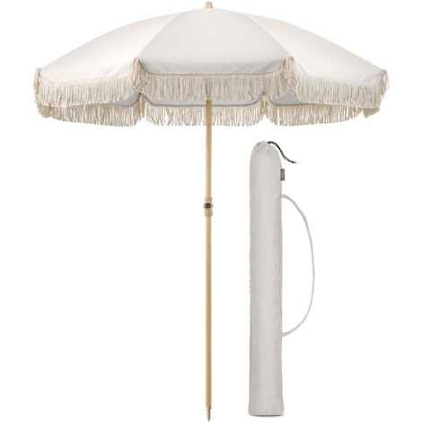 Portable Tassel Parasol with Tilt - White Plain