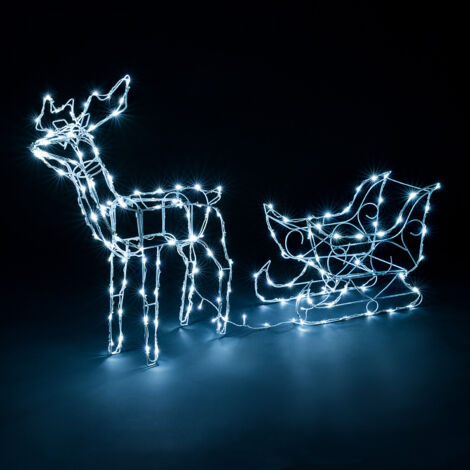 White Wire Light Up Reindeer & Sleigh (2m)