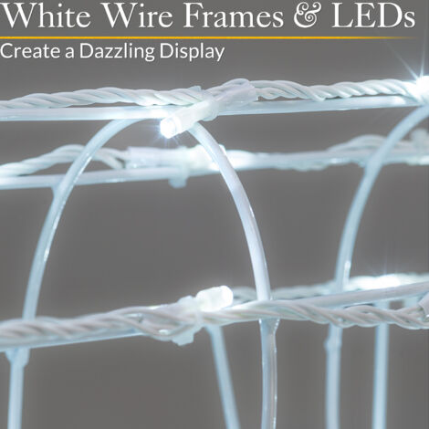 White Wire Light Up Reindeer & Sleigh (2m)