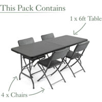 Rattan Effect 4 Seater Dining Set (6ft) - Black