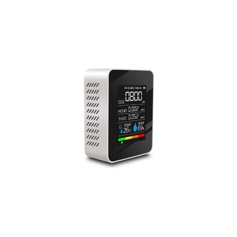 Luftqualitätsdetektor, multifunktionaler CO2-Tester mit Kohlendioxid, TVOC, HCHO, Wert, Strom, Menge, Temperatur, Luftfeuchtigkeit, Anzeigefunktion (schwarz) (1/5)