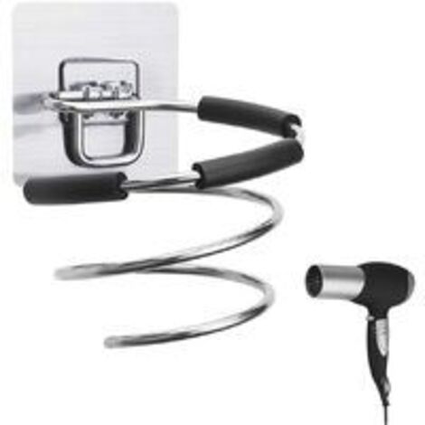 1 Stück Spiral-Haartrockner-Halter, Wandhalterung, Haartrockner-Halter, selbstklebend, Edelstahl, ohne Bohren, für Hotel, Badezimmer, Toilette, Friseursalon, Silber (1/5)