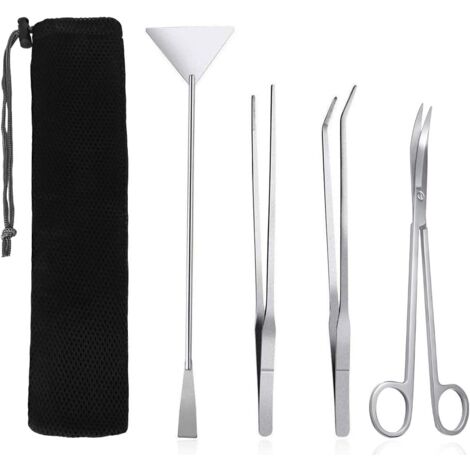 Aquarium-Werkzeug-Sets, 4-in-1-Aquarium-Reinigungswerkzeuge, Edelstahl-Scherenspatel, Aquarium-Pflanzenschneider-Set für Wasserpflanzen, Metall-Aquarium-Pinzetten-Werkzeuge