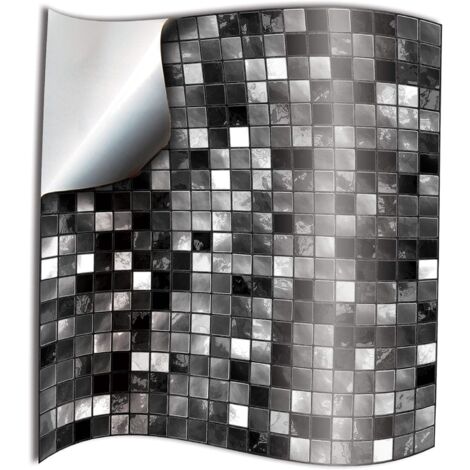 24x Fliesenaufkleber für Bad und Küche 10 x 10 cm Schwarz Weiß Mosaik Klebefolie 2D Aufkleber für Fliesen für Wandfliesen Dekor Gorreto (1/5)