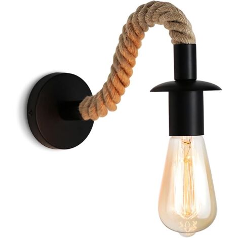 Vintage-Hanfseil-Wandleuchte, industrielle Wandleuchte, ideal für ein Loft, einen Flur oder ein Schlafzimmer, E27-Beleuchtungskörper, 220 V (1/5)