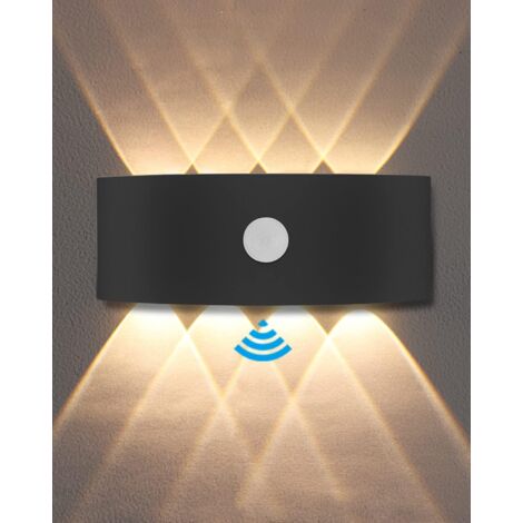 Außenwandleuchte, 8 W Innen-Bewegungsmelder-Lampe, 3000 K warmweiße Schlafzimmer-Wandleuchte, wasserdicht IP65, Balkon, Treppe, Wohnzimmer erhältlich – Schwarz [Energieklasse F] (1/5)
