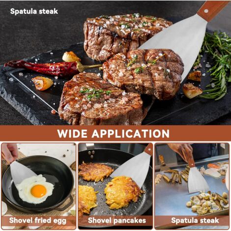 Metalen spatel set van roestvrij staal en schraper - Professionele chef-kok bakspatels set van 6 - zware accessoires geweldig voor gietijzeren BBQ platte grill koekenpan