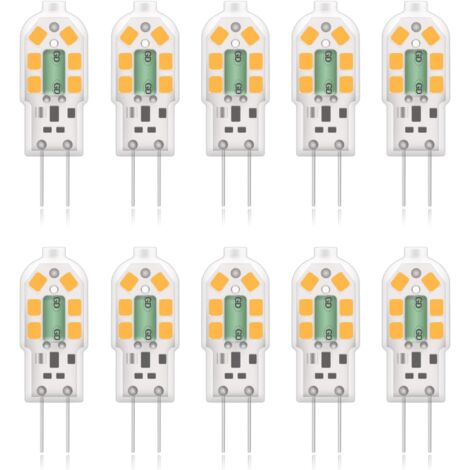 G4 2 W LED-Glühbirne, 20 W äquivalente Halogenlampen, Warmweiß 3000 K, 200 lm, 12 x SMD, 12 V AC/DC – 10 Stück [Energieklasse A+]