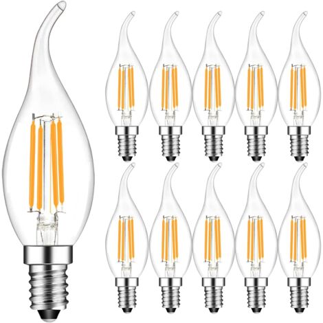 10er-Pack 4W E14 LED-Glühlampe, Flammenkerze, 2700K Warmweiß, 360° Abstrahlwinkel, nicht dimmbar [Energieklasse F]