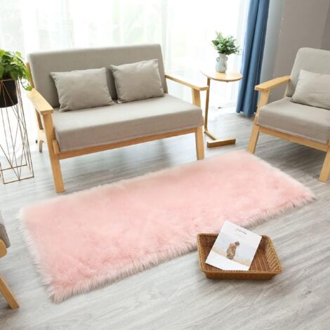Teppich aus Schaffellimitat, Fleece-Teppich, flauschig, weich, Langhaar, dekoratives Stuhlkissen, Sofamatte (Zartes Rosa, 60 x 90 cm) (1/5)