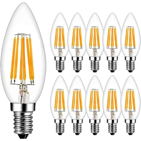 LED-Filament-Flammenbirnen E14, 6 W, entspricht 60 W, warmweiß, 2700 K, 600 lm, LED-Glühbirne, E14-Flammenkerzenform, LED-Filamentbirne, Flammenkerze, nicht dimmbar, 10 Stück [Energieklasse A++]