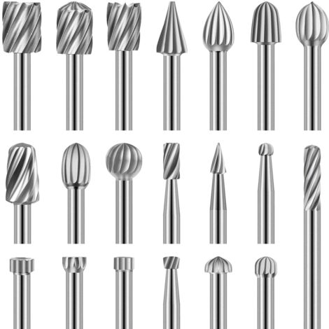 20-teiliges Rotationsfräser-Set, Hochgeschwindigkeitsstahl-Schnitzwerkzeug mit 3-mm-Schleifkopf für Holzbearbeitung, Schnitzen, Gravieren, Bohren (1/5)