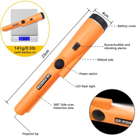 YUNYODA Metalldetektor Pinpointer, Metallsuchgerät 360° Suchen IP68 Wasserdicht mit LED