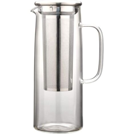 Wasserkrug aus Glas mit Edelstahlfilter, 1200 ml Kaltbrühkaffeemaschine mit Netzfilter (1/4)