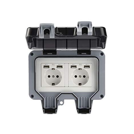 Doppelte Außenwandsteckdose mit USB, wasserdichte, robuste Steckdose mit Wandbox (doppelt)