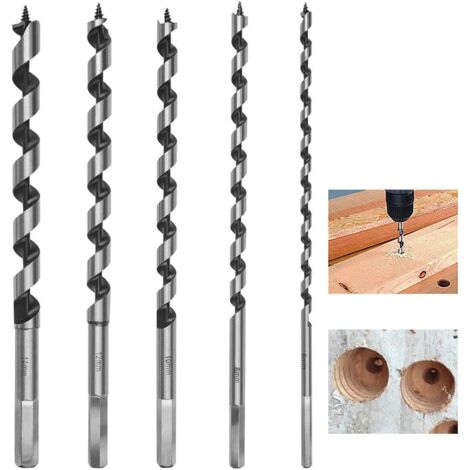 5-teiliger sechseckiger Holzbearbeitungsbohrer, 230 mm, Holzbearbeitungsbohrer-Set, Kohlenstoffstahl, Spirallochschneider, Holzbearbeitungswerkzeug-Set mit Durchmesser 6 mm/8 mm/10 mm/12 mm/14 mm (1/5)