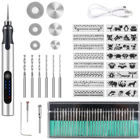 Kabelloser elektrischer Gravierstift, wiederaufladbares USB-Gravierwerkzeug-Set, Mini-Gravierwerkzeug, tragbarer DIY-Rotationsgravierer für Schmuck, Glas, Kunststoff, Holz, Metall (1/4)