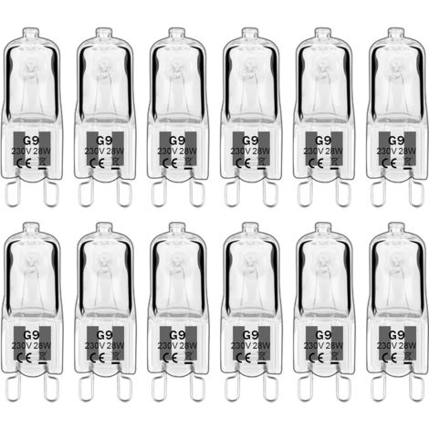 12 Stück G9 Halogenlampen, G9 Leuchtmittel 230V 28W 480lm, 2800K Warmweiß, dimmbare Kapselbirnen, flimmerfrei [Energieklasse G]