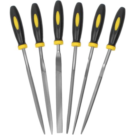 6-teiliges Feilenset, 5,5-Zoll-Nadelfeilen, Feilenset aus Kohlenstoffstahl mit 3 mm Durchmesser und Griff, geeignet für Metall, Holz, Glas, Leder, Schmuck usw. (1/5)