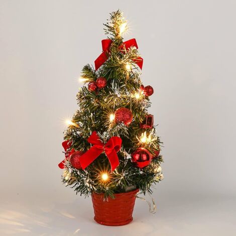40 cm Mini-Weihnachtsbaum mit 30 LED-Lichtern, Schreibtisch-Tischleuchten, batteriebetriebene Beleuchtung, kleiner LED-Weihnachtsbaum für Zuhause, Büro, Weihnachtsparty-Dekoration (rot) (1/5)
