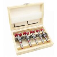 Holzbohrer, 5er-Box (Ø15–35 mm), Holzformbohrer-Set mit einstellbarer Positionierung, Hartmetall-Lochsäge mit Tiefenanschlag (Tiefenbereich 10–40 mm)