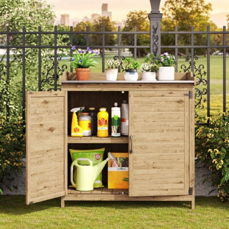 Bealife Tabla de Planta de Color Natural con Armario Abajo y Fondo Móvil, Ideal para Interiores y Exteriores Armarios para Exterior 48 Ancho x 98 Profundidad x 95 Altura