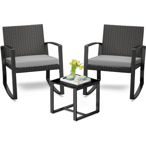Bealife Conjunto de Muebles de Jardín para 2 Personas Acero Sillón Cojines Mesa Vidrio Templado Ideal Juegos Barras Bistro Comedor Conversación Terraza Balcón Zonas Exteriores Gris