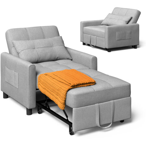 Sillón Convertible Bealife Sofá Cama 1 Plaza Chaise Longue con Cojín Regulable, Almacenamiento, Ruedas y Plegable