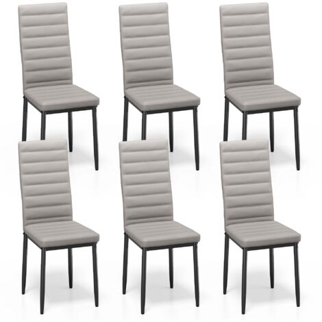 Bealife Juego de 6 Sillas para Comedor - Sillas de Cocina con Asiento Acolchado en Cuero Sintético, Patas de Metal y Base de Goma Gris