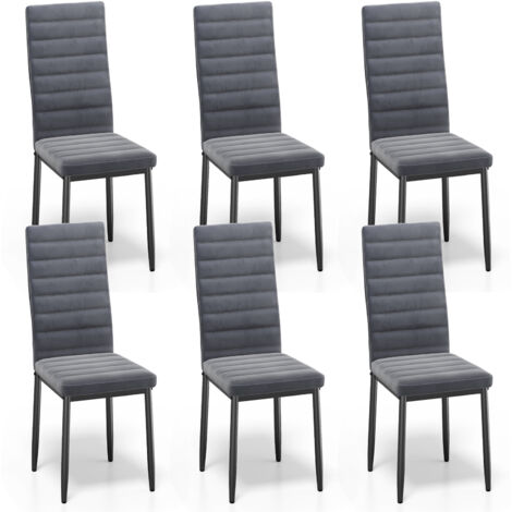 Bealife Juego de 6 Sillas de Comedor y Cocina con Asiento Acolchado en Tela de Terciopelo, Patas de Metal y Base de Goma Gris Oscuro