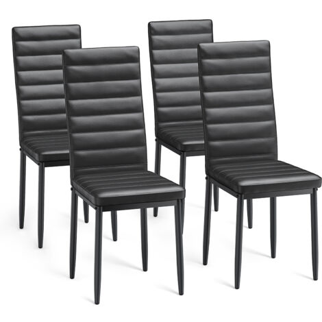 Bealife 4 Sillas de Comedor - Juego de 4 Sillas de Cocina con Asiento Acuchillado en Cuero Sintético, Patas de Metal y Topes Antideslizantes Negro
