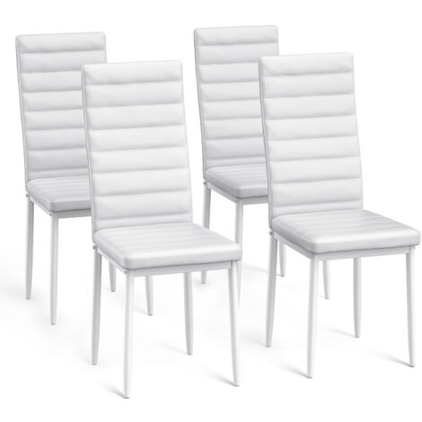 Bealife 4 Sillas de Comedor Lote de 4 Sillas de Cocina con Asiento Acolchado en Cuero PU, Patas de Metal y Pies de Goma Blanca